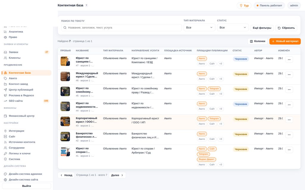 Контентная база: документы и материалы, из которых собирается контент