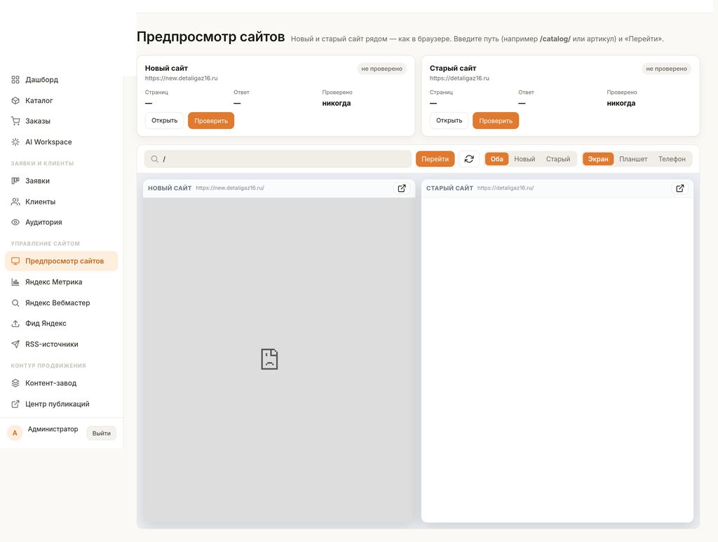 Сайты проекта: страницы и контент правятся из панели